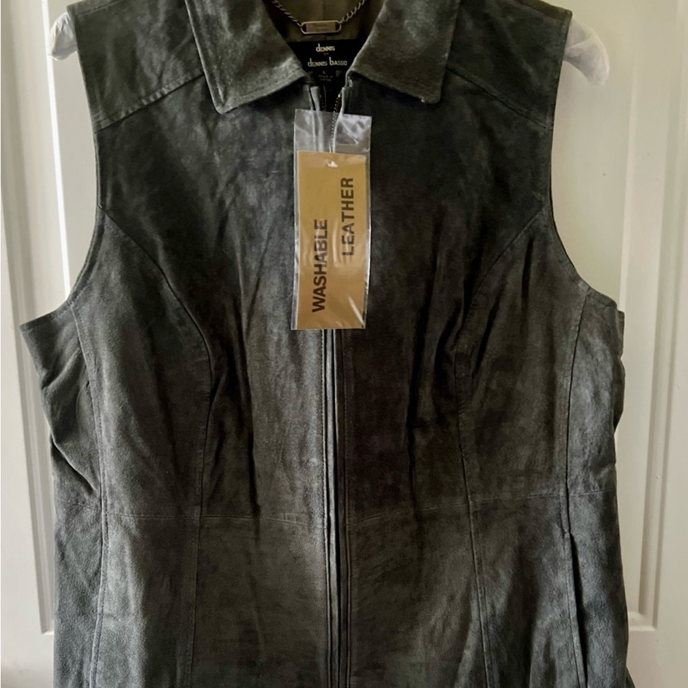 Dennis Basso NWT 100% Leather Suede Vest Gray